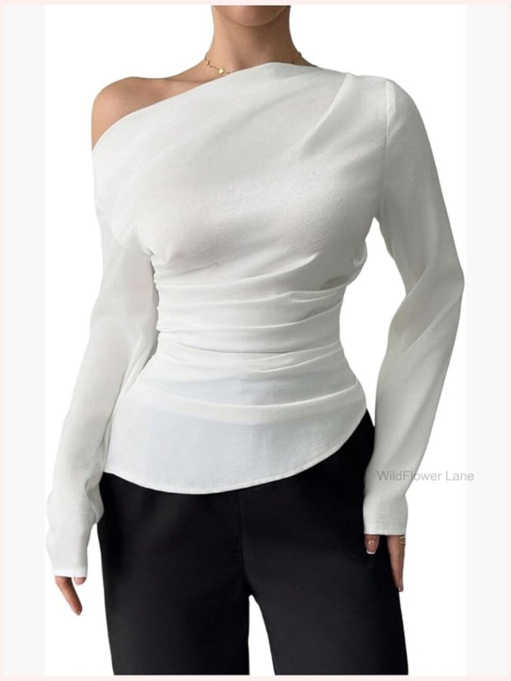 Off Shoulder Long Sleeve Blouse Ruched Asymmetrical Top